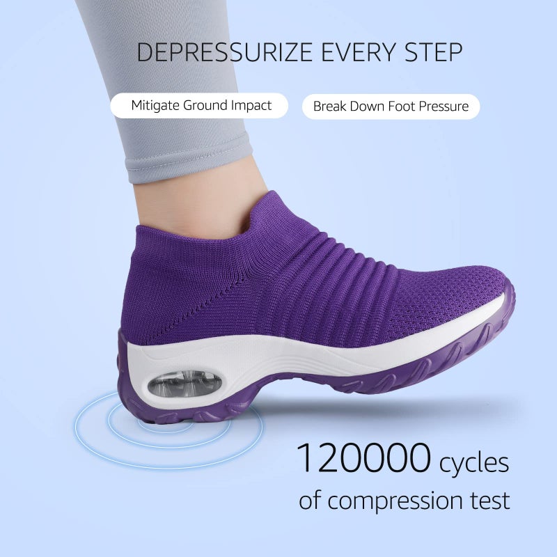 HKR Womens Walking Shoes Lightweight Platform Slip On Sneakers Comfortable Knit Mesh Working Shopping Shoes All Purple US 6.5(ZJW1839chunzise37) - Image 2